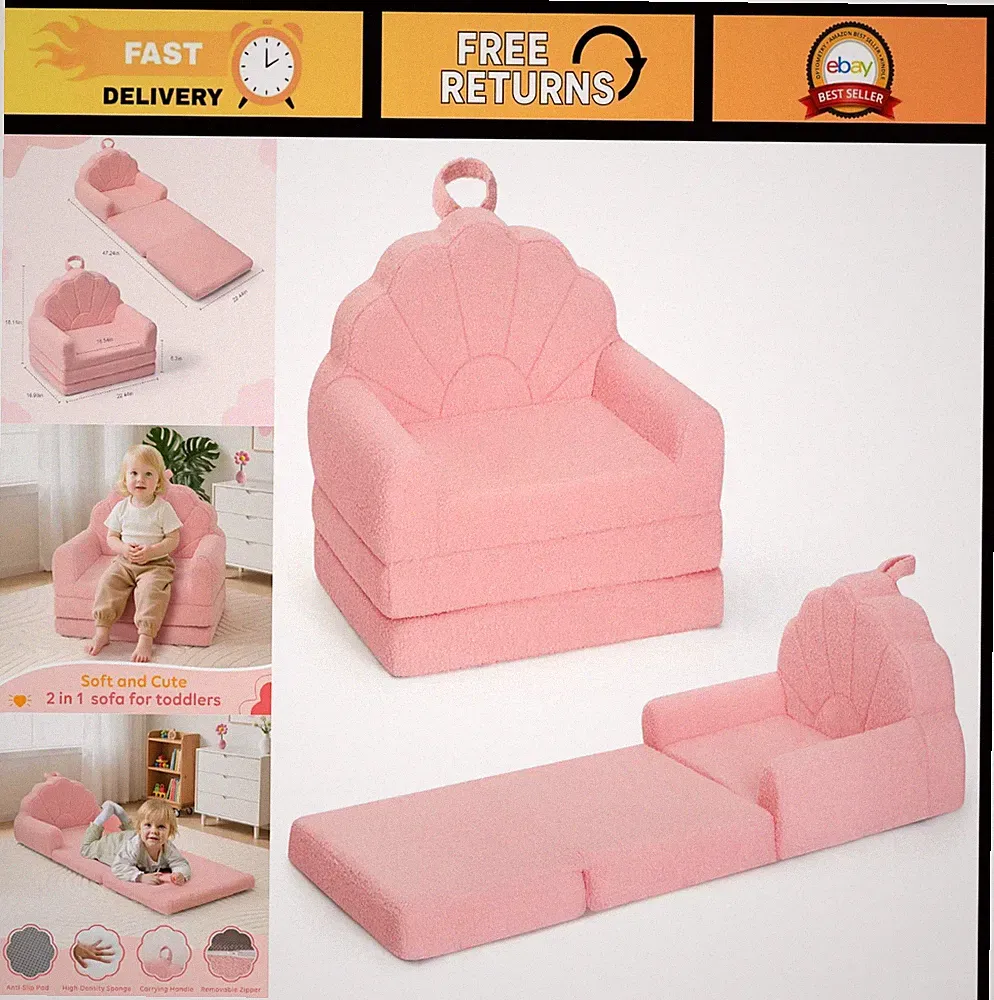 2-in-1 Toddler Chair & Couch, Soft Convertible Baby Sofa Lounger for Kids, Pink