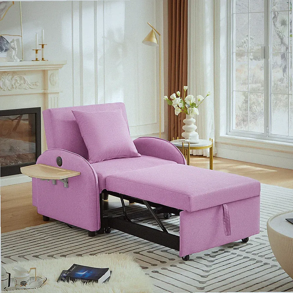 3-in-1 Convertible Sleeper Chair Pull Out Bed Velvet Single Sofa Small Space
