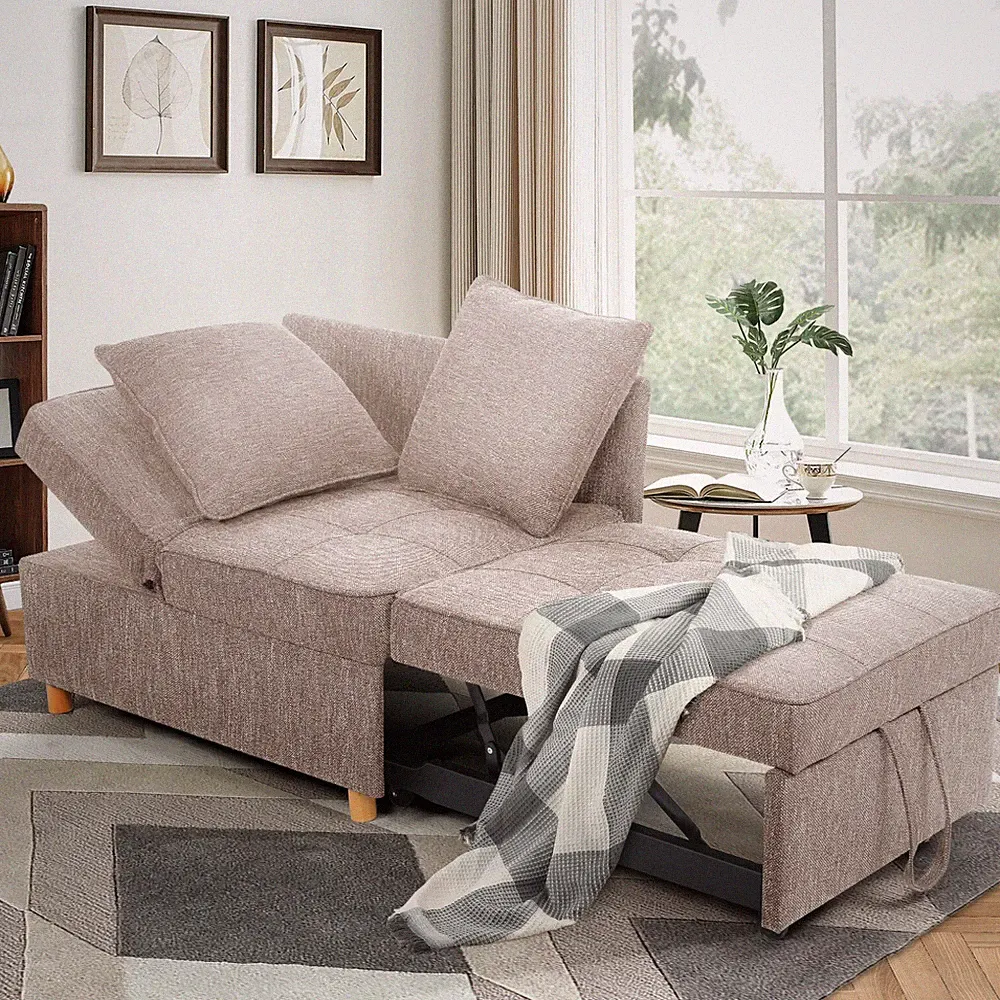 4-in-1✅Convertible Sofa Bed 3-Seat Linen Fabric Loveseat Sofa Single Recliner S+
