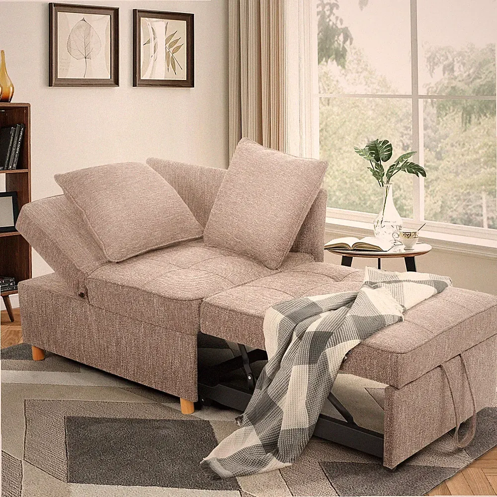 Folding Sofa Bed 4-in-1 Convertible Sofa 3-Seat Linen Fabric Loveseat Adjustable