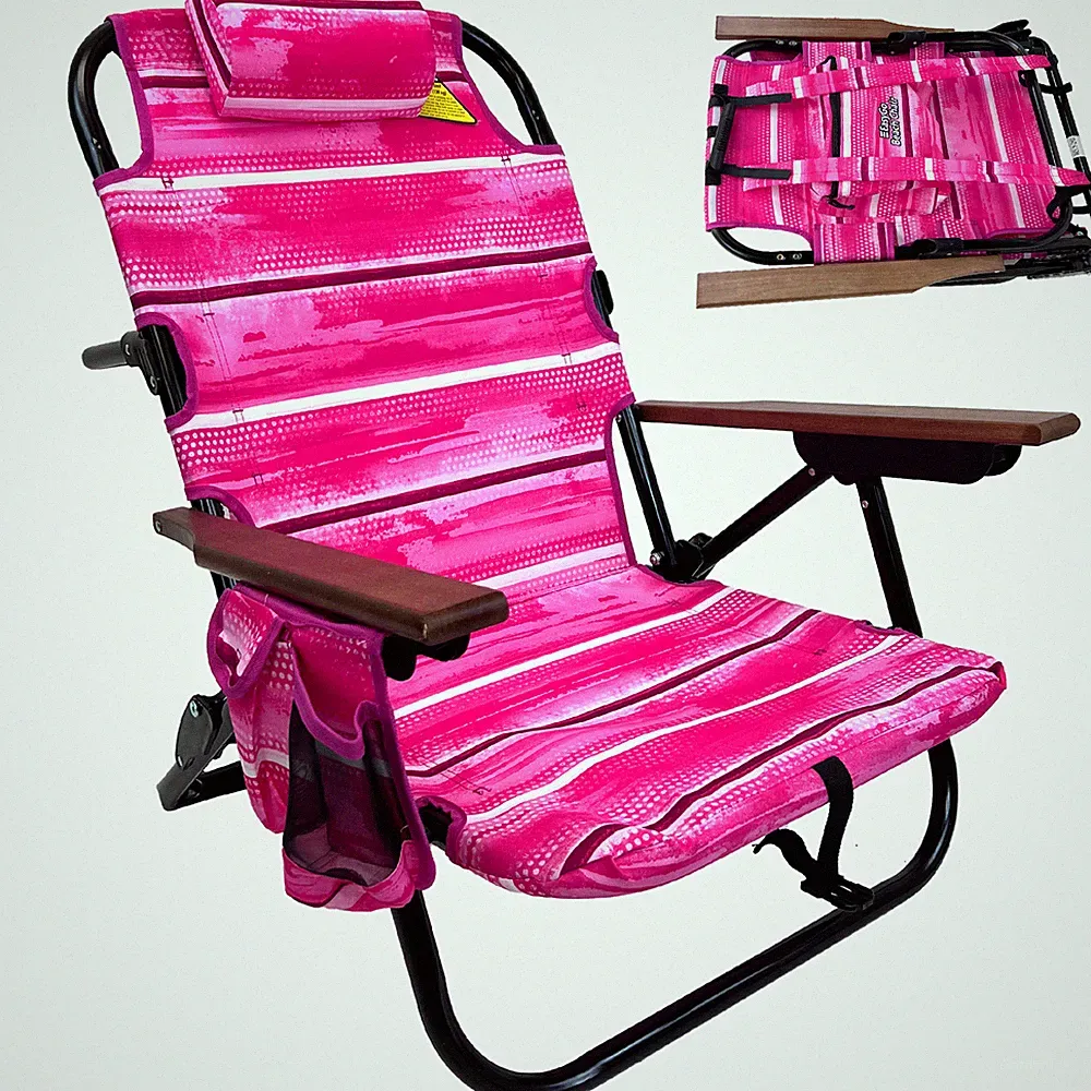 Backpack Beach Chair - 5 Position & Lays Flat – Lightweight - 1 Pack Pink Stripe