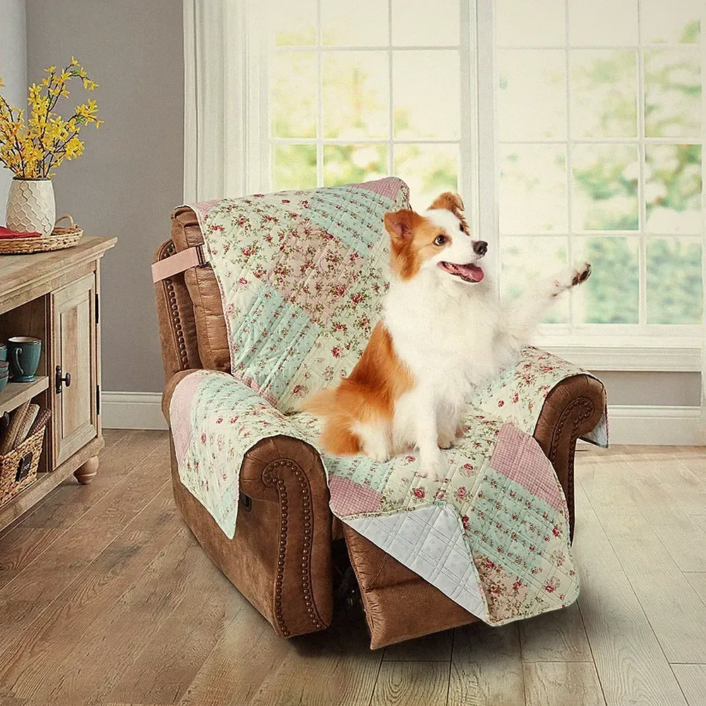 Brilliant Sunshine Roses Large Recliner Slip Cover, Patchwork Design, Quilted...