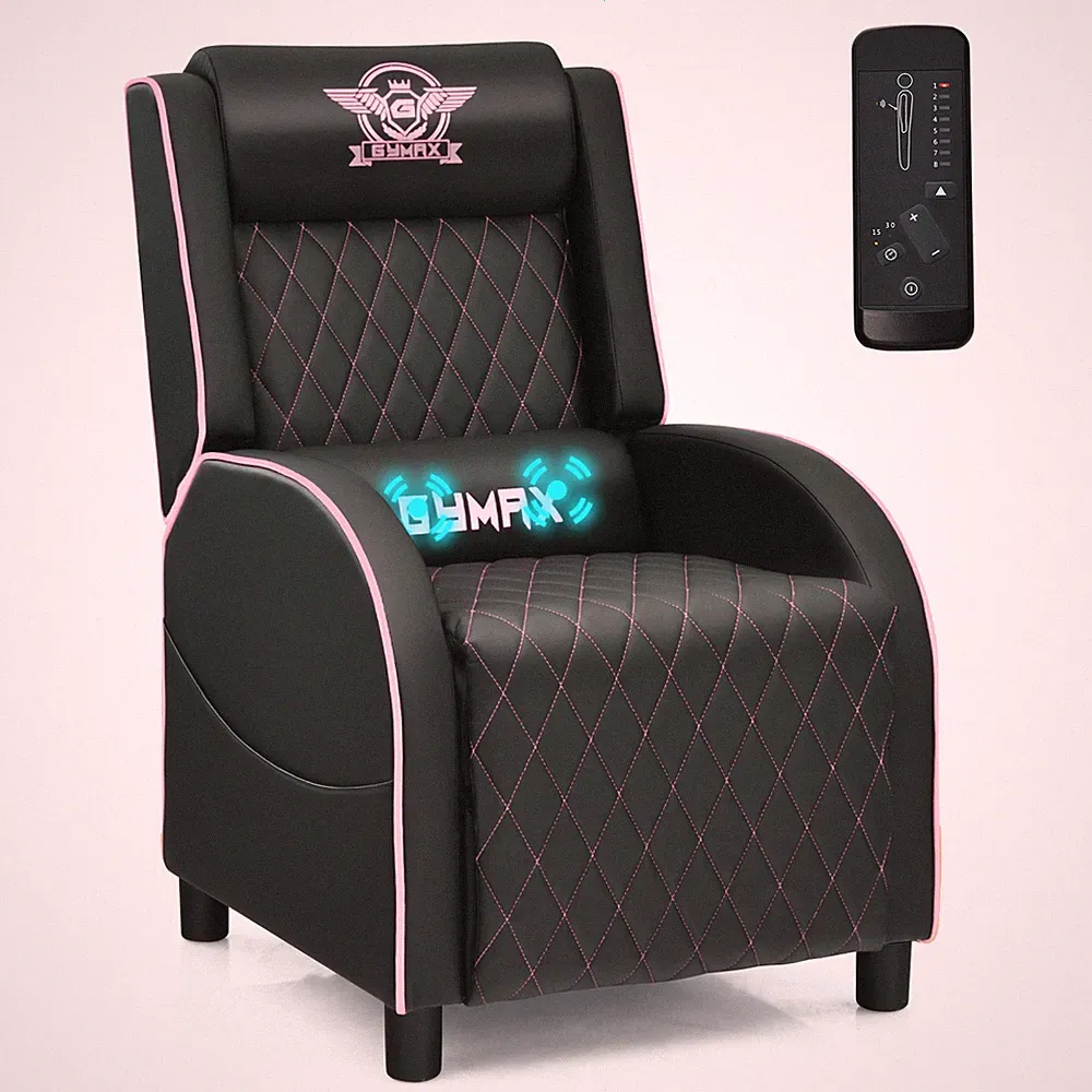 Costway Massage Gaming Recliner Chair Leather Single Sofa Home Theater Seat Pink