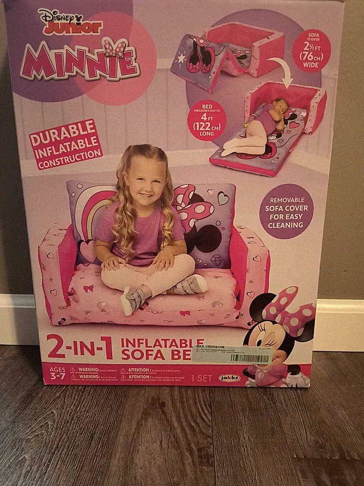 Disney Minnie Mouse Inflatable Sofa Bed for Kids – 2-in-1 Flip Couch to Lounger