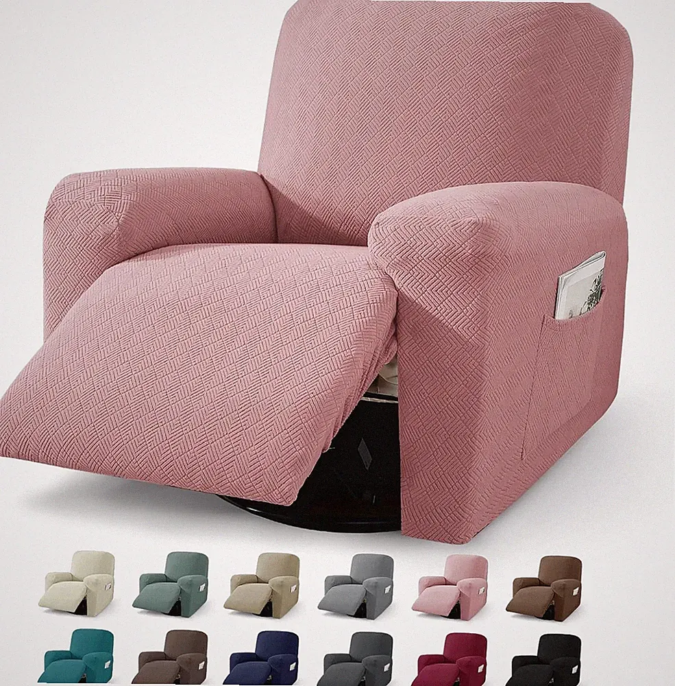 Dusty Pink 3-Piece Recliner Chair Cover - Non-Slip, Soft Jacquard Protector