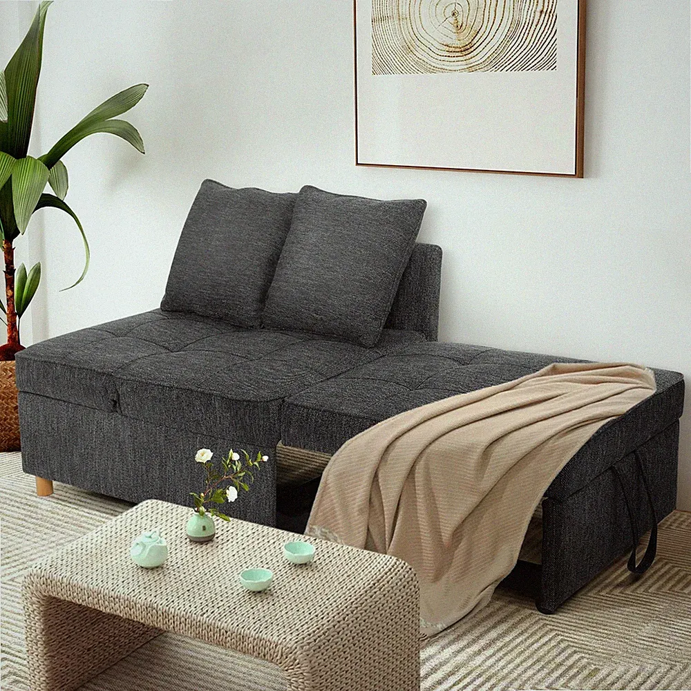 Folding Ottoman Sofa Bed Chair 4 in 1 Sleeper Sofa Adjustable Backrest+2 Pillows