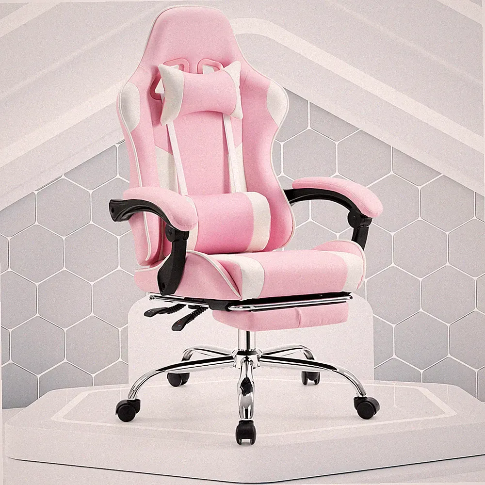 Game Chair with Adjustable Headrest and Waist Pillow Recliner with Footrest