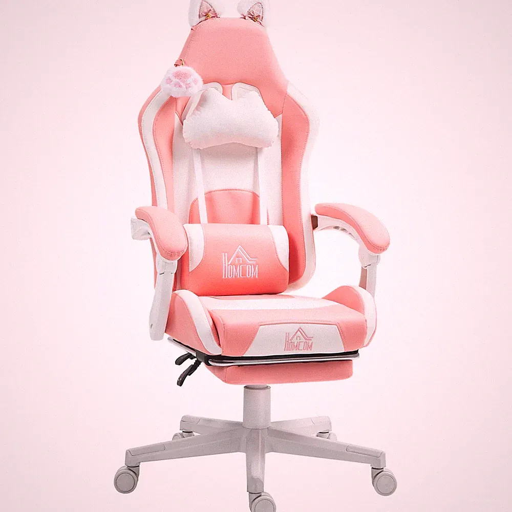HOMCOM Gaming Chair with Footrest, Reclining Computer Chair, Pink
