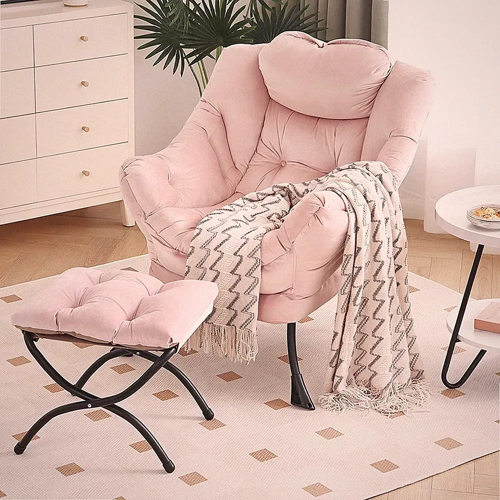 Lazy Chair Ottoman Folding Footrest Lounge Reading Chair Pink Oversized