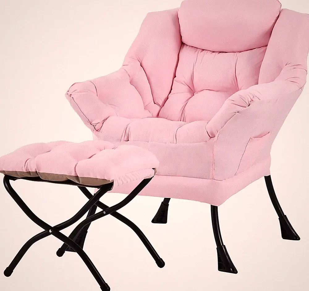 Lazy Chair with Ottoman, Pink Modern Large Accent Chair, Comfy Leisure Sofa Armc