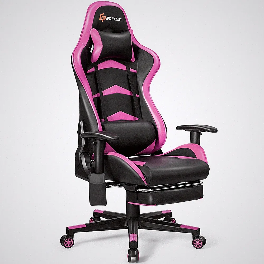 Massage Gaming Chair Racing Recliner w/Lumbar Support &Footrest Office Pink