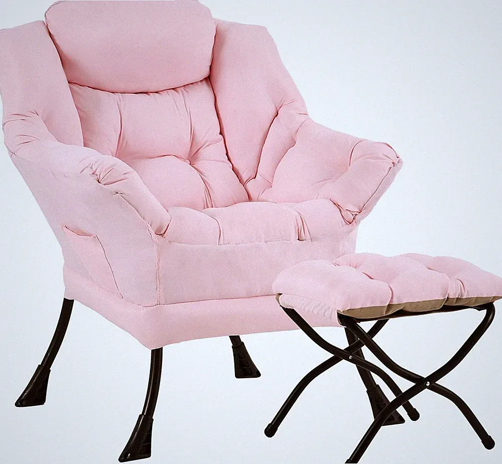 Modern Pink Lazy Chair with Ottoman - Cozy Lounge Armchair for Any Room