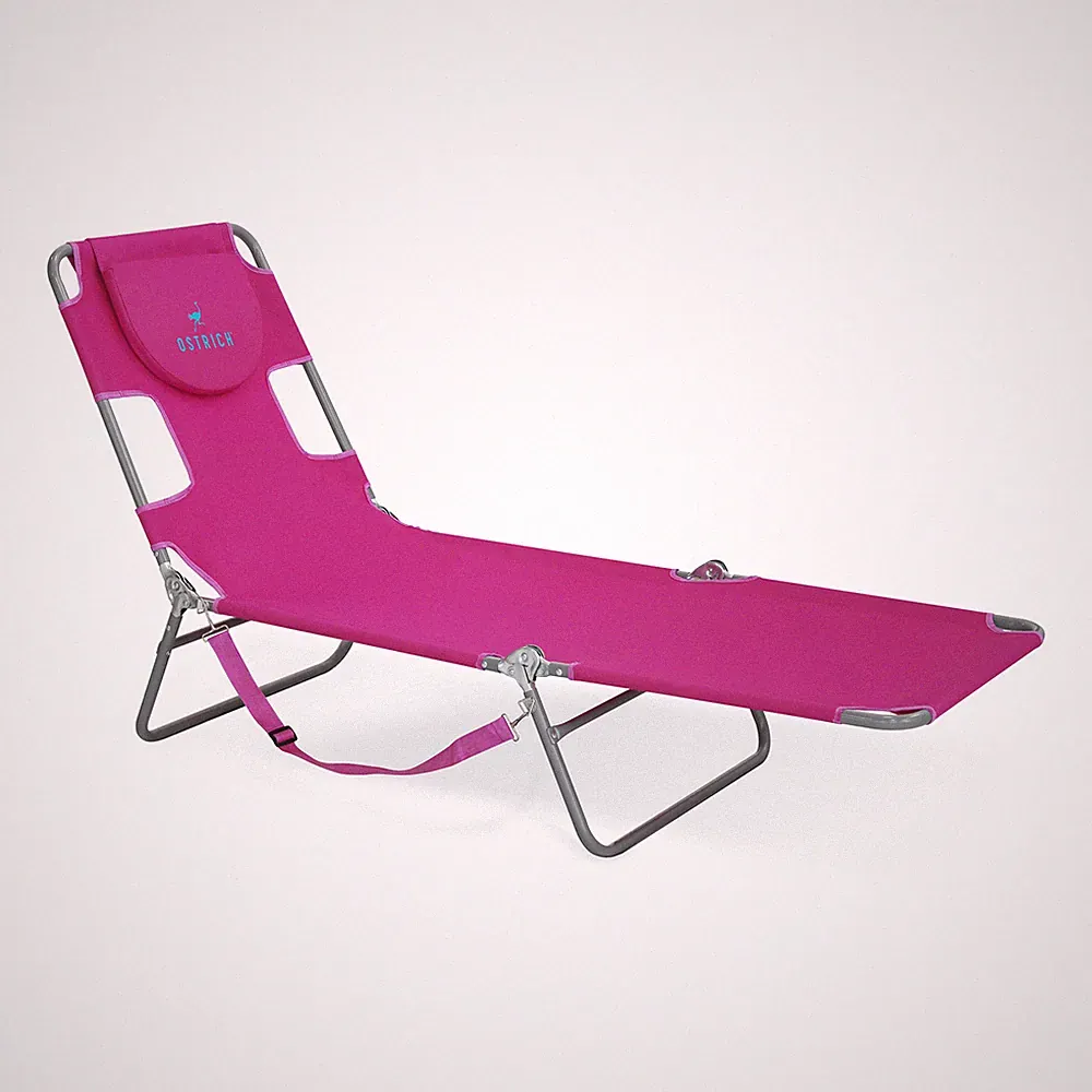 Ostrich Chaise Lounge, Facedown Beach Camping Pool Tanning Chair, Pink(Open Box)