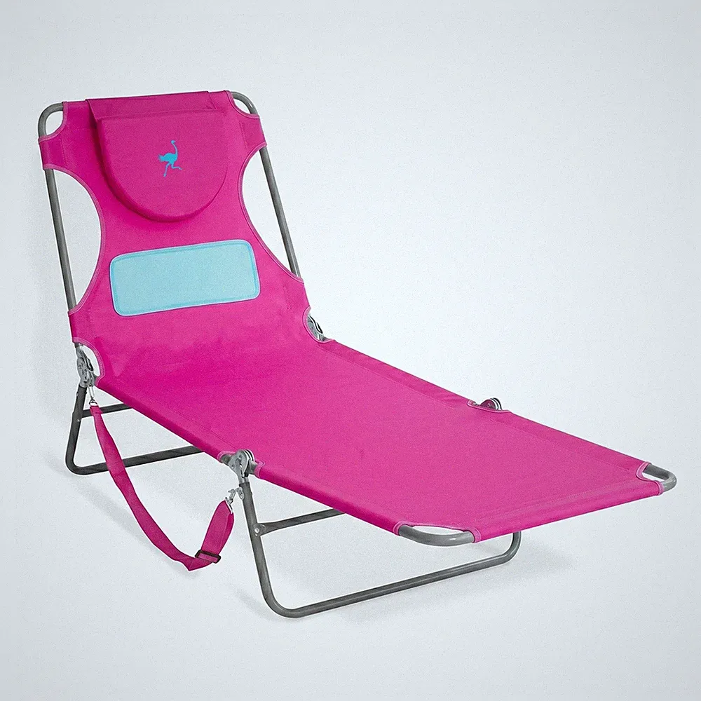 Ostrich The Ladies Comfort Lounger, Foldable Beach Pool Tanning Chair, Pink