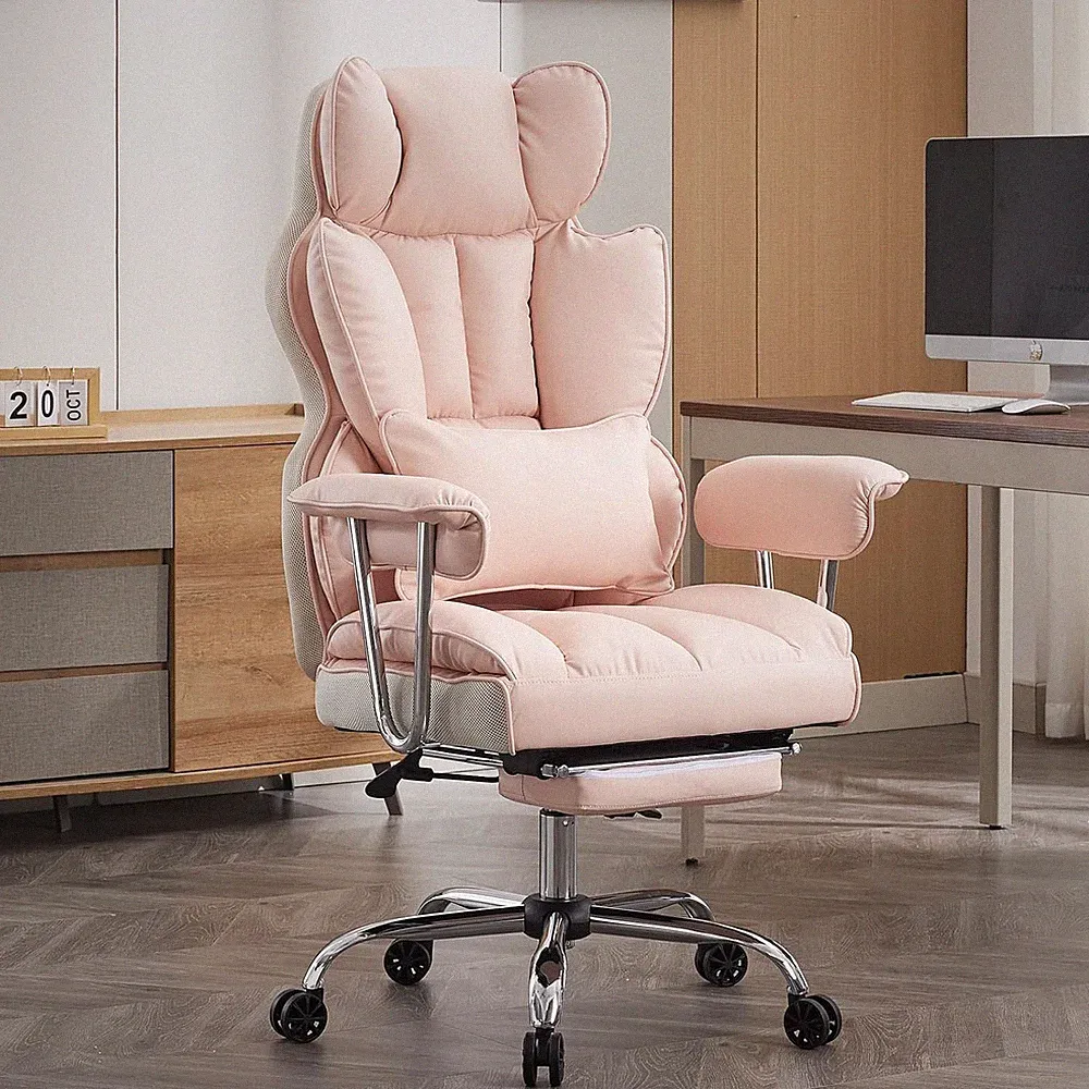 Pink Ergonomic Office Chair with Footrest - Adjustable High Back for Home Office