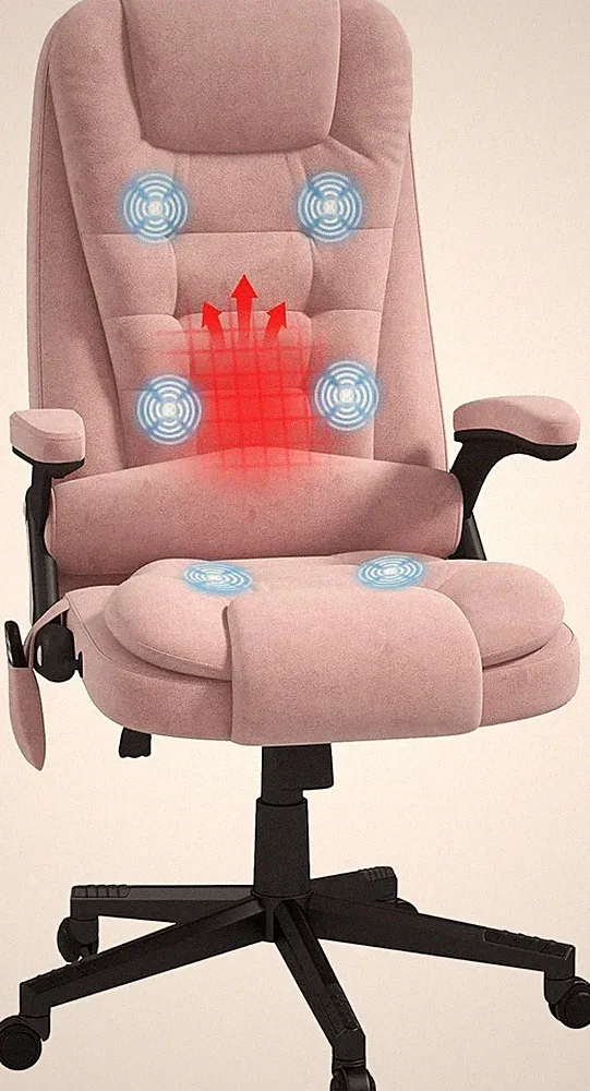 Pink Executive Office Chair with Massage, Heat, Recline & Padded Armrests