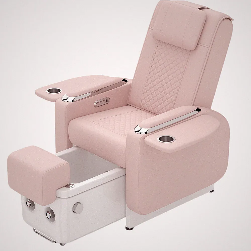 Pink Manicure Chair Recliner Pedicure Station Back Massage Nail Salon w/Foot Spa