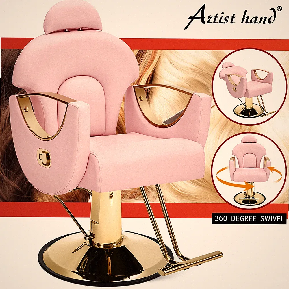 Pink Reclining All Purpose Barber Chair Hydraulic HeavyDuty Salon Beauty Styling