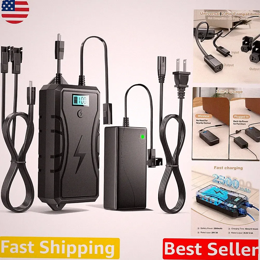 Recliner Battery Pack 2500mAh Universal Rechargeable, LED Display, 1 Use, C...