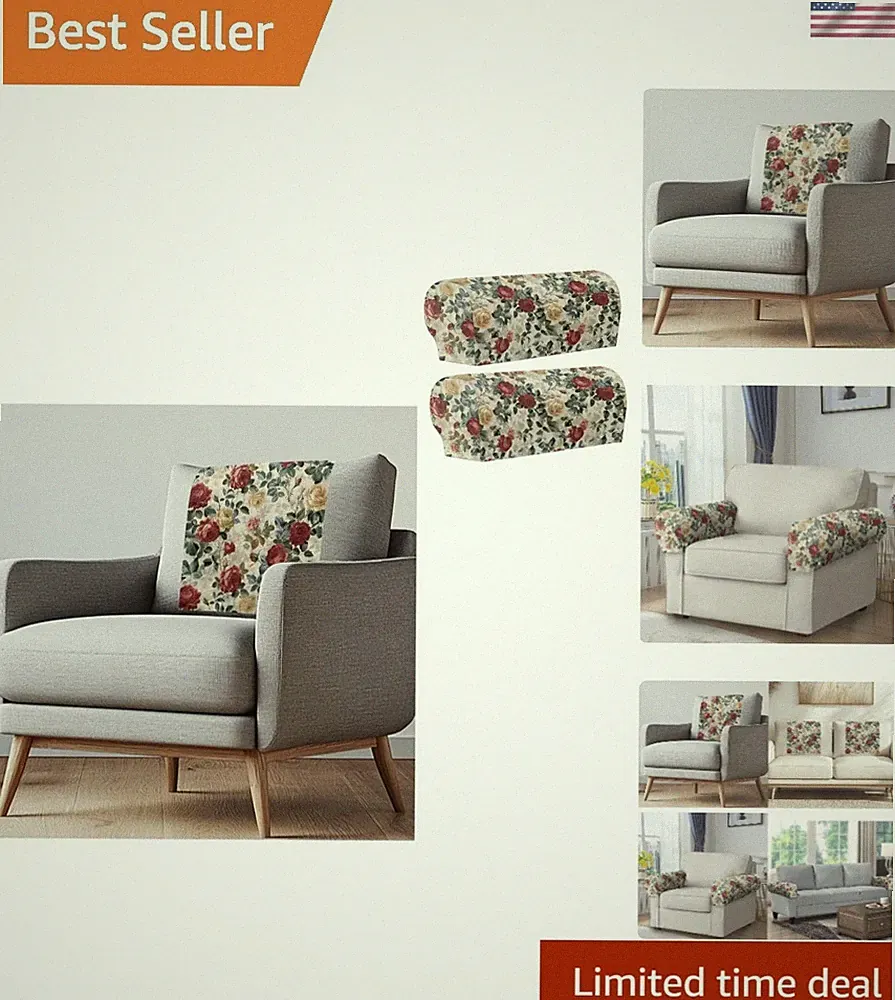 Rose Sofa Headrest Cover Set for Recliner Sofa Armrest Protector Slipcover