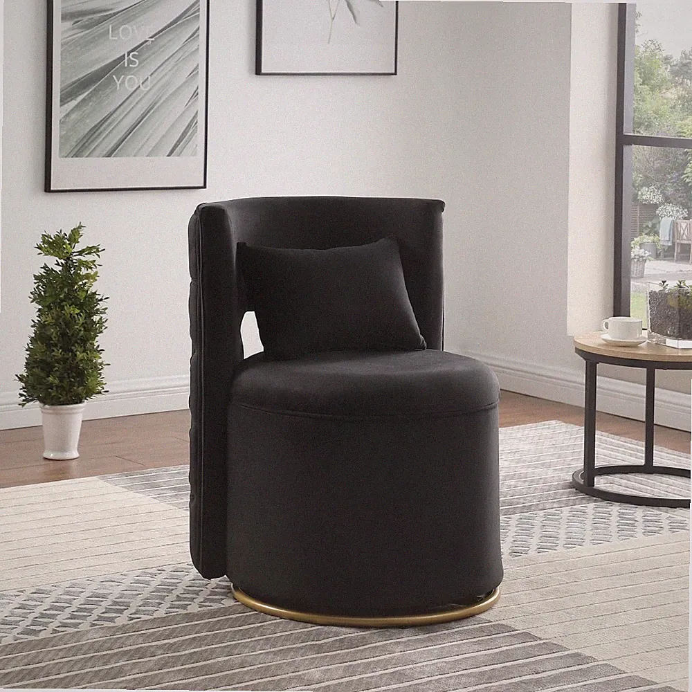 Storage Lounge Chair with 360° Swivel Velvet Upholstery with Gold Metal Base