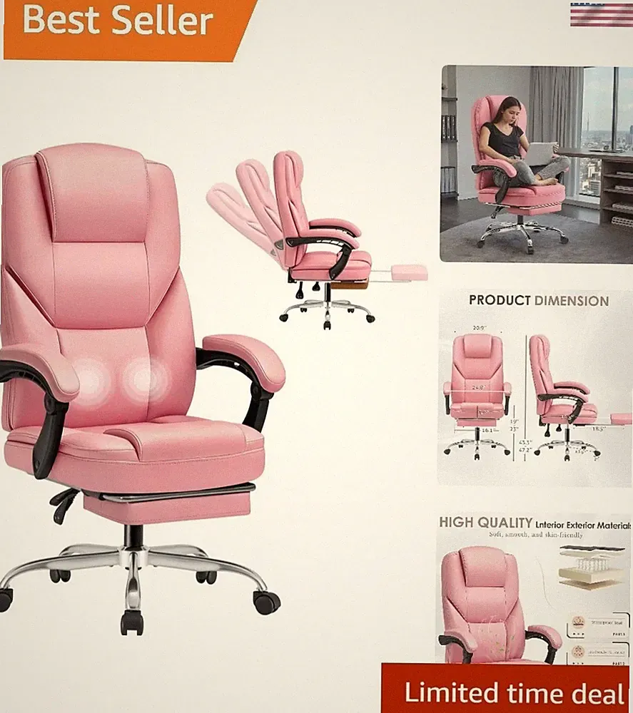Stylish Executive Office Chair with Massage in Pink - Ergonomic & Reclining