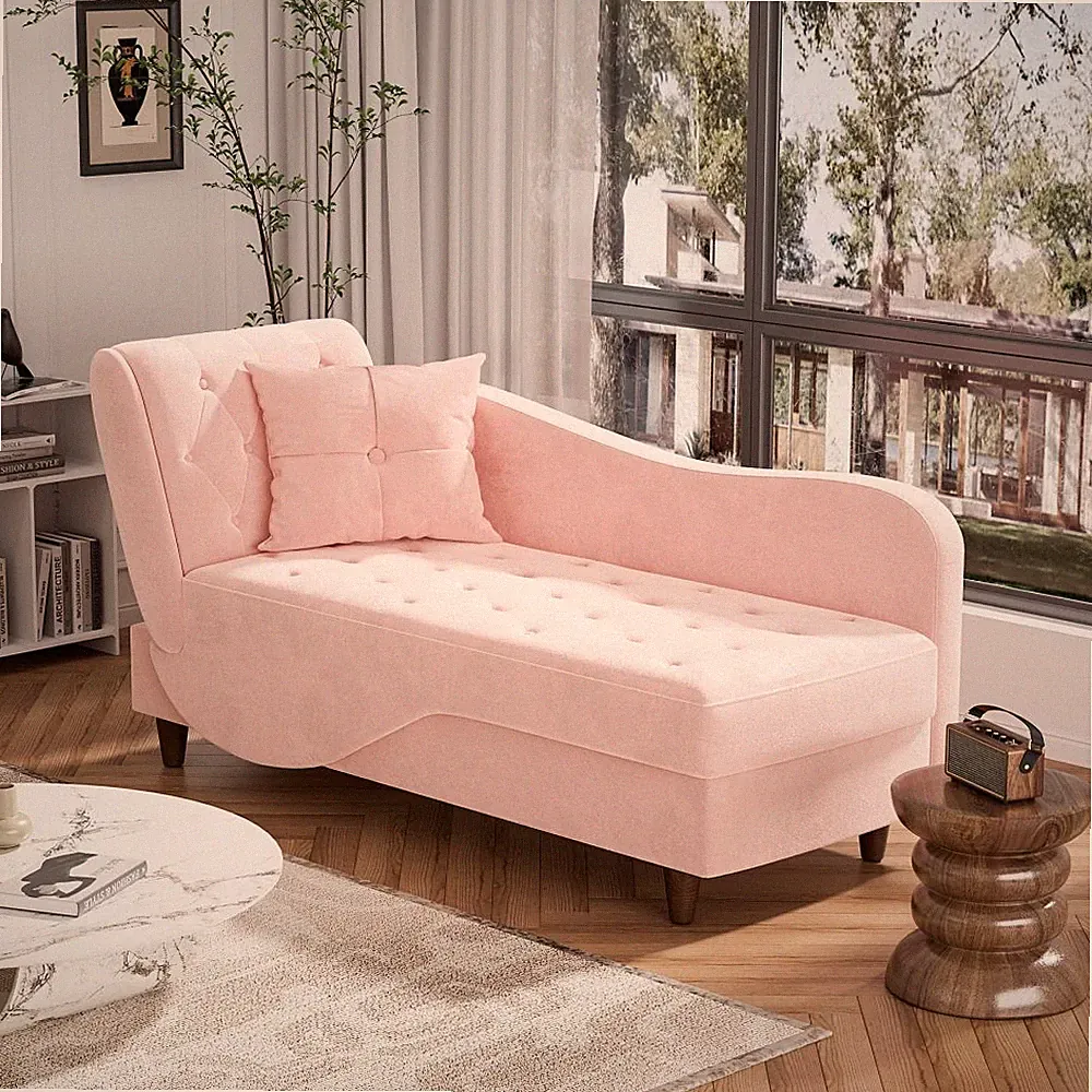 Velvet Chaise Lounge Chair w/Storage Adjustable Recliner&Sleeper Futon Sofa Bed