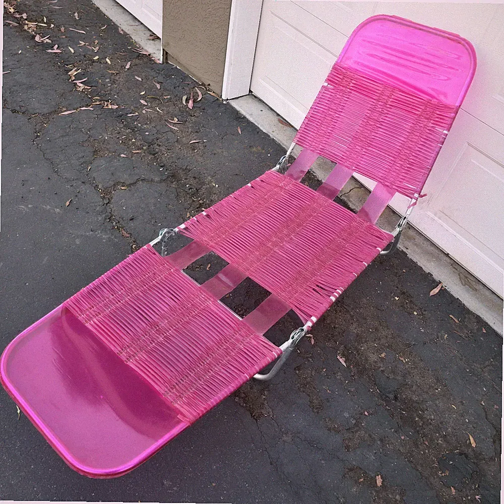 Vtg 1980s 90s Folding Lawn Chair Pink Chaise Beach Vinyl Tube 1990s 80s